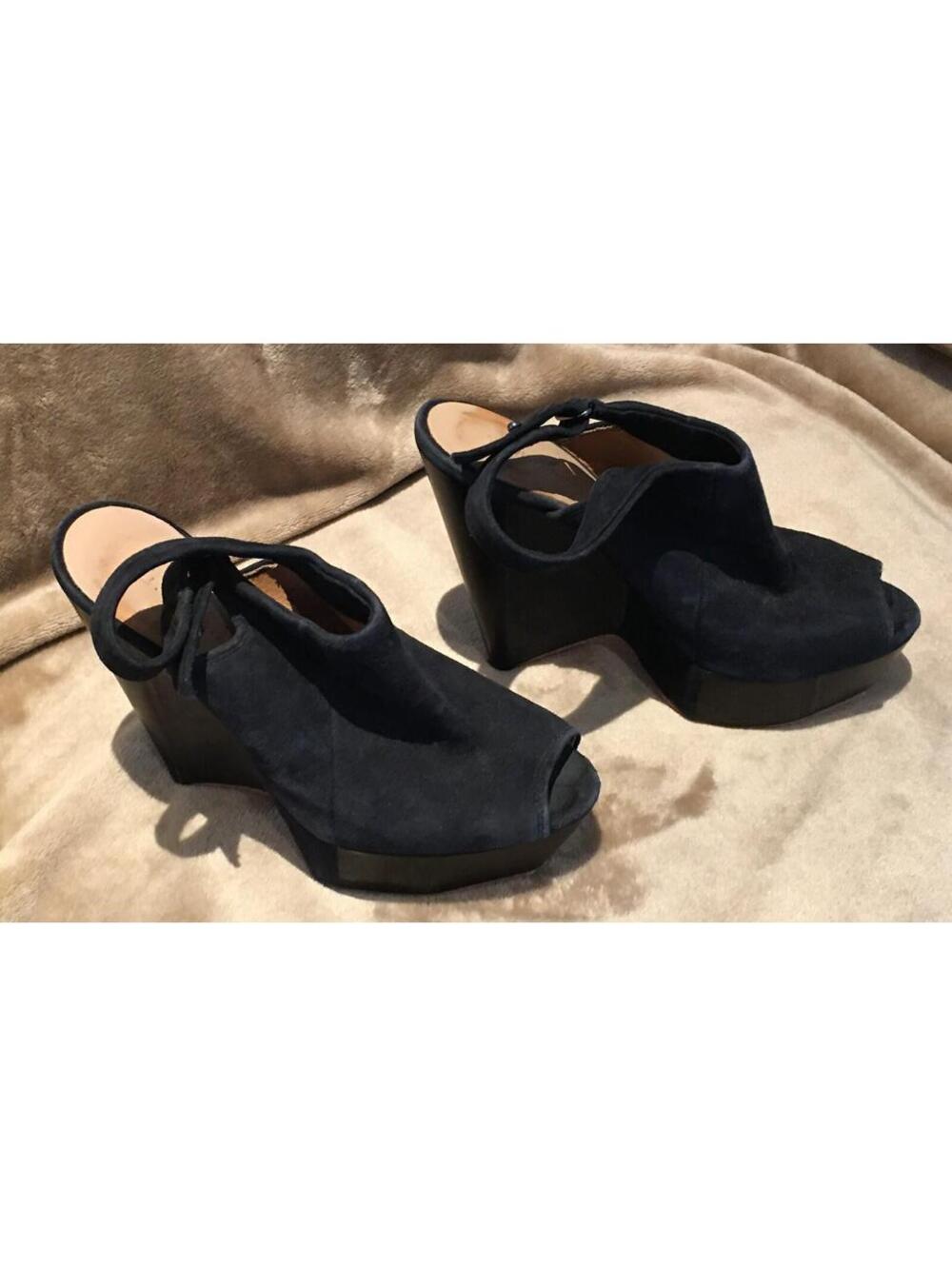 L.A.M.B. Gwen Stefani Peep Toe Platform Wedge Heels Slingbacks Black sz 7 1/2 M